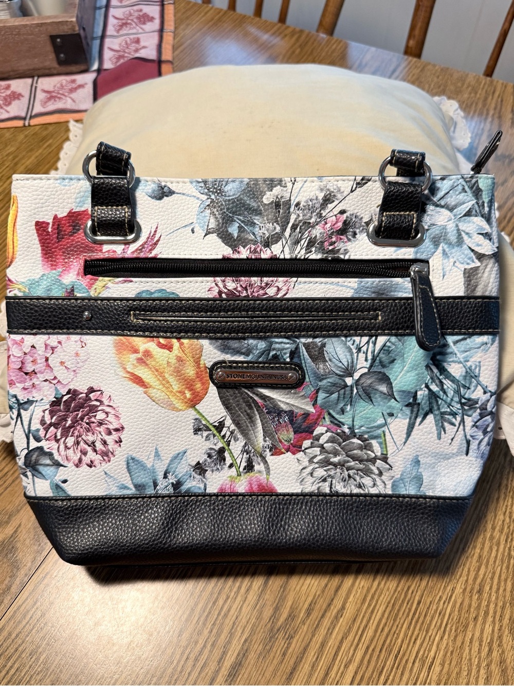 Stone Mountain Floral Leather Bag with Black Trim